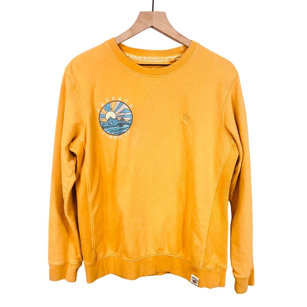 FatFace Mustard Yellow Long Sleeve Sweatshirt Summer 23 Mountain Logo Sz S